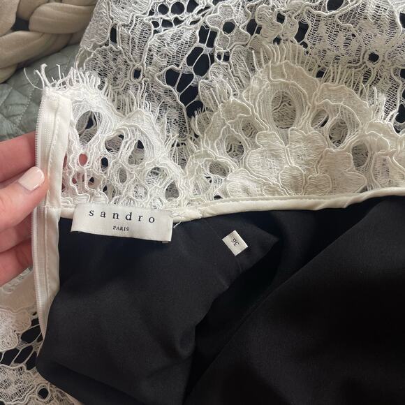 Sandro Mya Balloon Sleeved Floral Lace Mini Dress Black White Sz Small Cocktail‎ - Picture 16 of 16